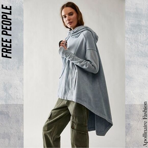 FREE PEOPLE EXTREME WASHED HOODIE IN COASTAL BLUE NWT Small - Picture 3 of 11